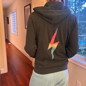 Aviator Nation Charcoal Hoodie with Colorful Lightning Bolt